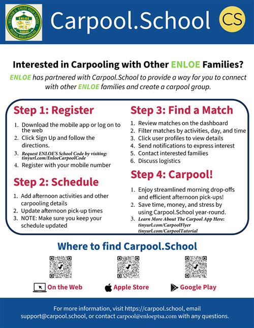 Details how to register and use the Carpool.School app